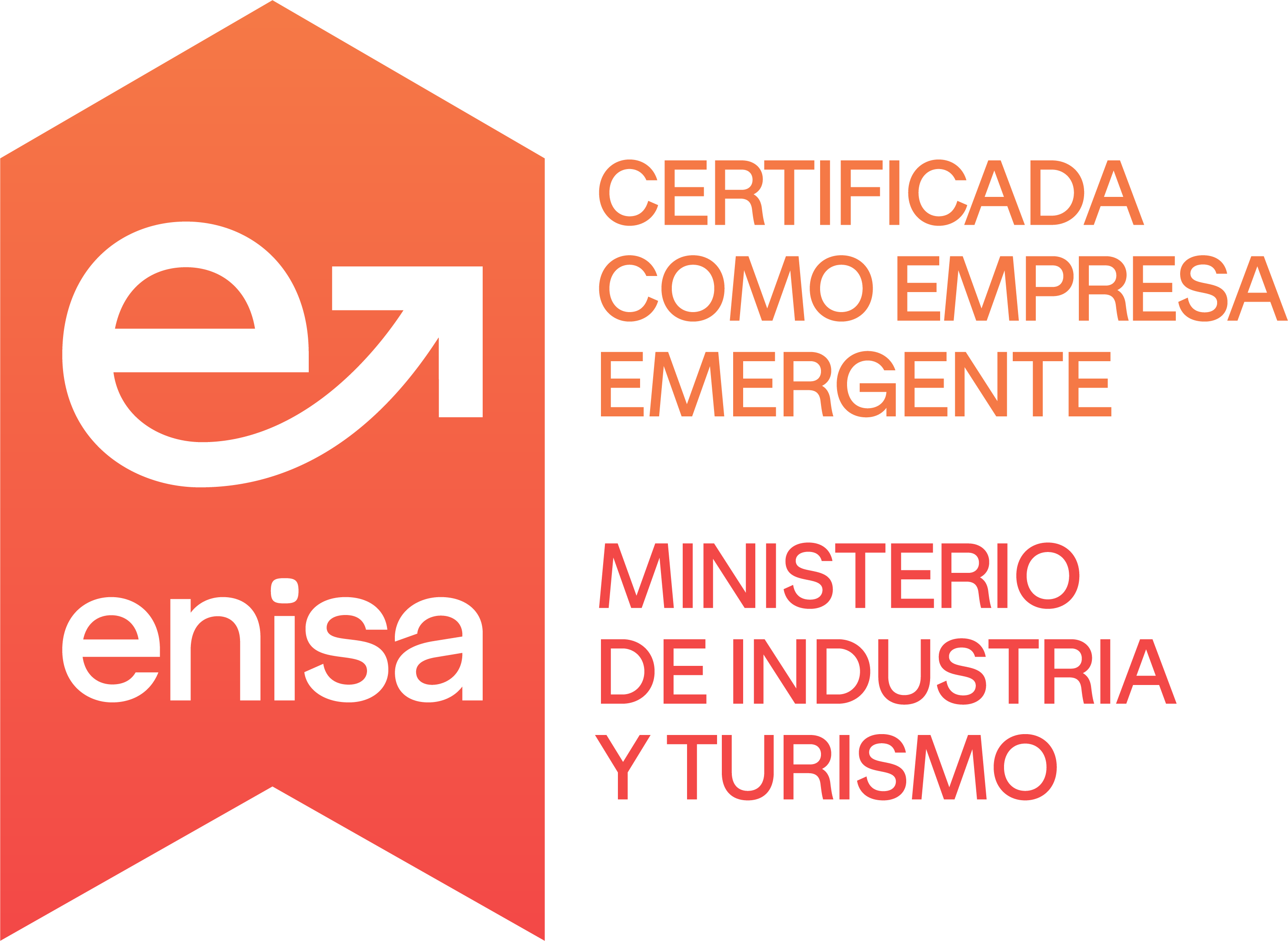 Certificada como empresa emergente. ENISA, Ministerio de Industria y Turismo.